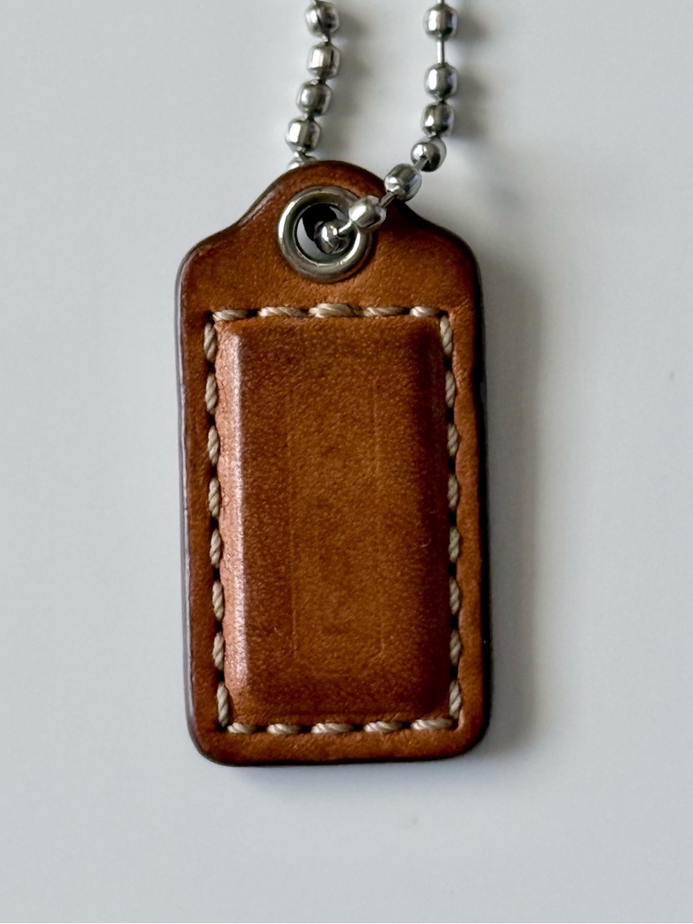 Vintage Coach Brown Leather Hangtag Replacement Charm Fob Nickel Silver MINI